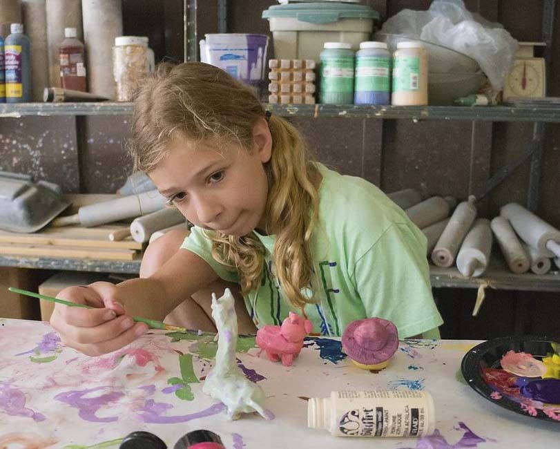 Girl painting a plain model