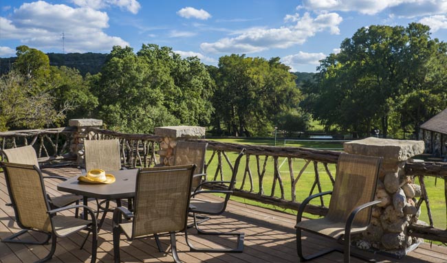 An outdoor patio with chairs